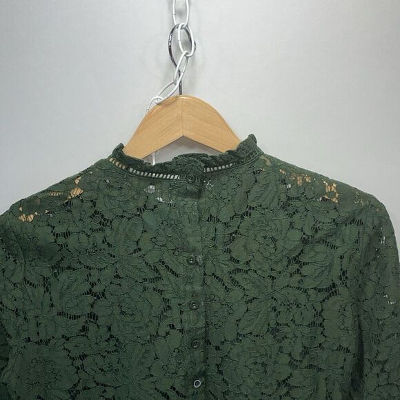 Jack BB Dakota Women’s Lace Boxy Crop Top Size Small Mountain Green Bell Sleeve - Picture 5 of 13
